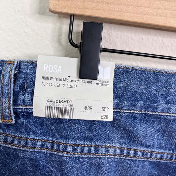 Topshop Maternity Women's Rosa High Waisted Mid Length Shorts Size 12 Denim Blue - Picture 6 of 10
